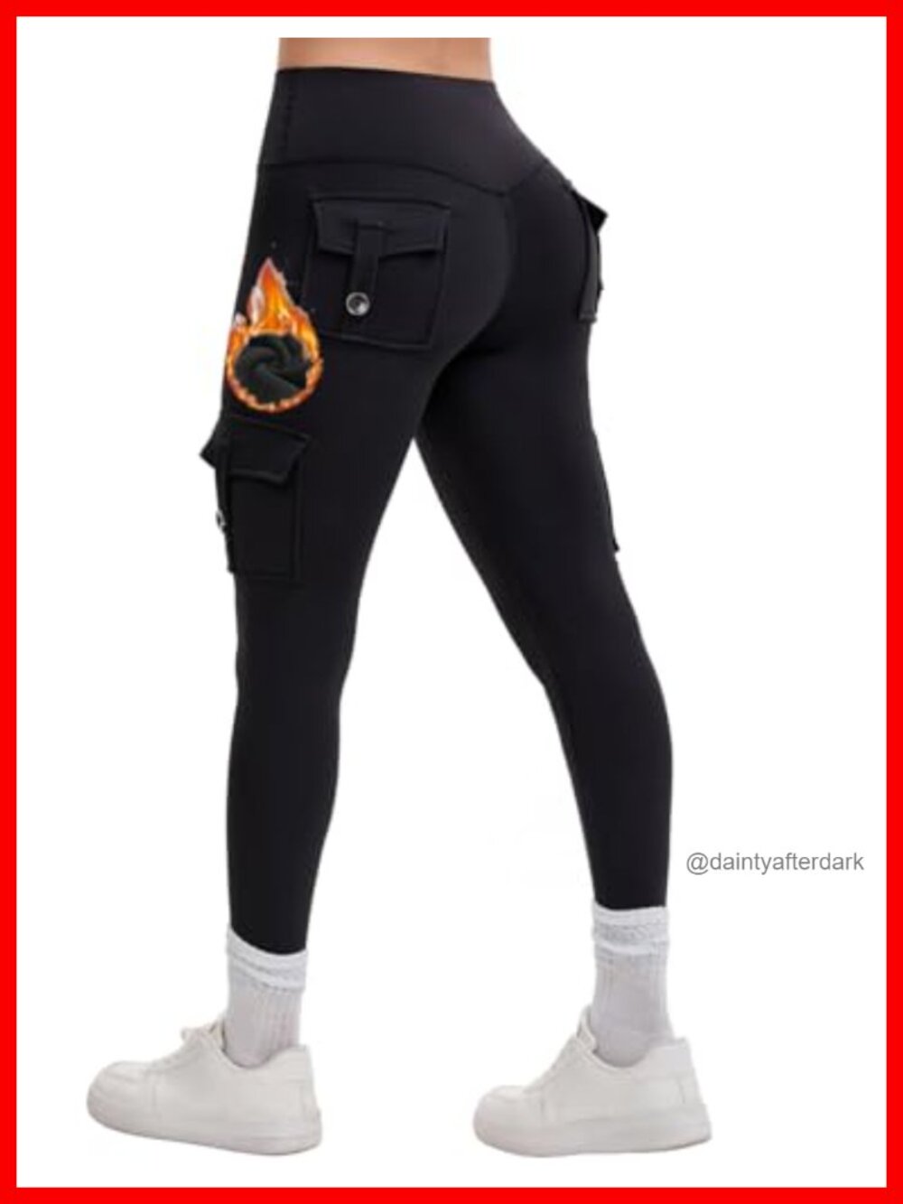 Fleece Lined Cargo Leggings with Pockets Thermal Butt Lifting Hidden Scrunch